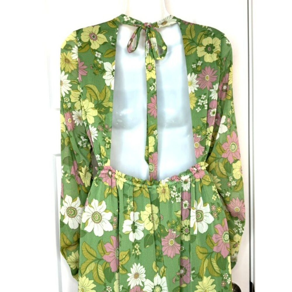 TOPSHOP 70'S RETRO FLORAL PRINT CHIFFON MIDI DRESS OPEN BACK LONG SLEEVE SIZE 4 - Picture 12 of 15